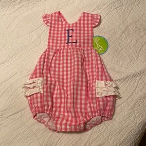 E monogrammed pink gingham classic whimsy bubble 3T